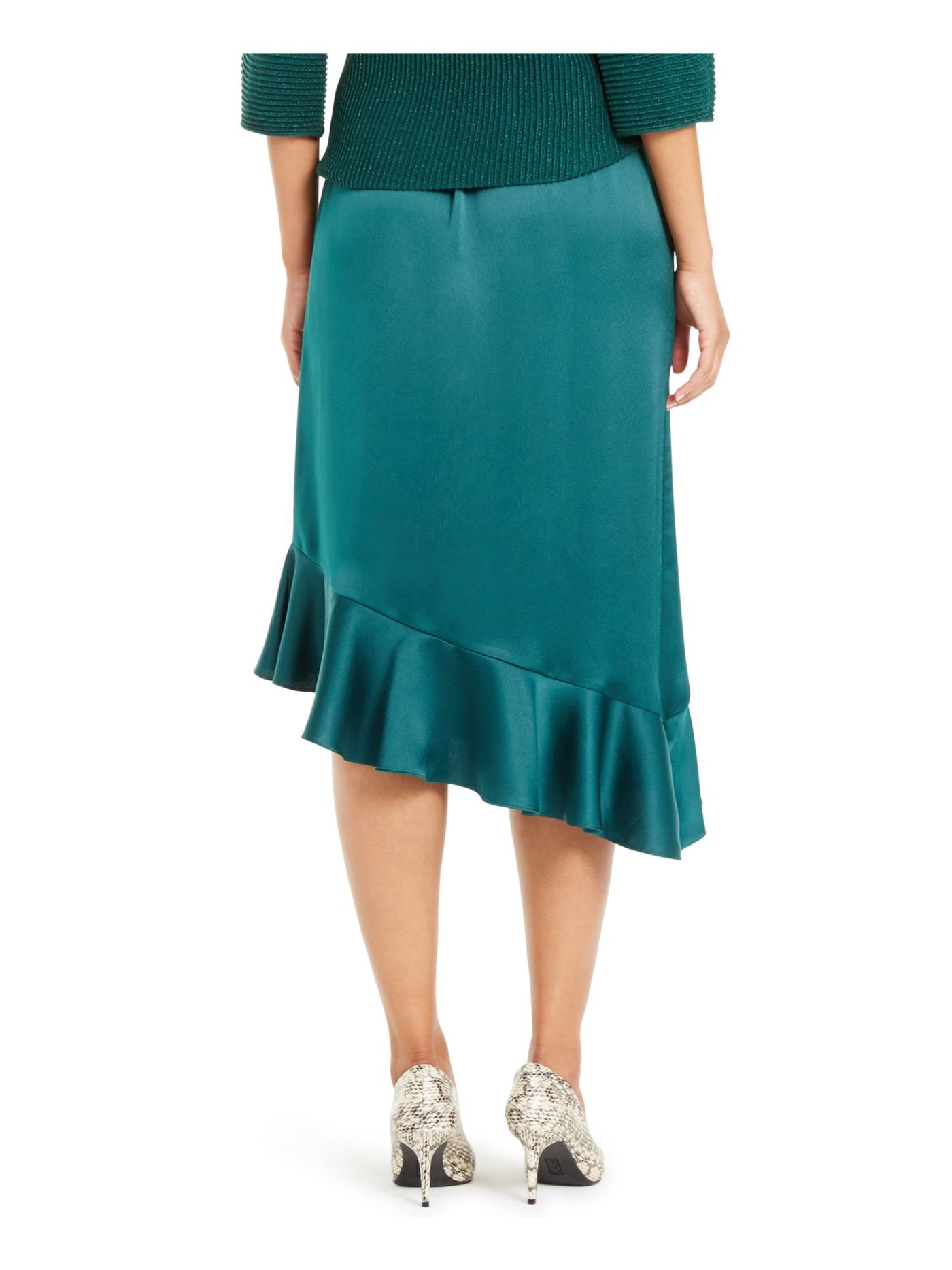 ALFANI Womens Green Asymmetrical Ruffle Hem Knee Length Evening A-Line Skirt 10