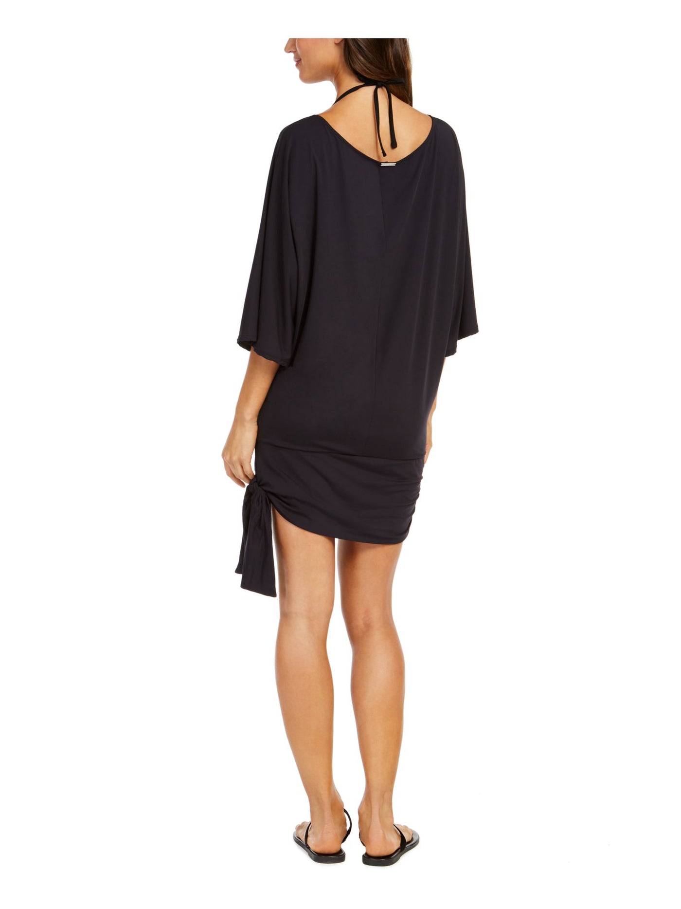 MICHAEL MICHAEL KORS Women's Black Stretch Pullover Dress Side Tie Scoop Neck Swimsuit Cover Up S