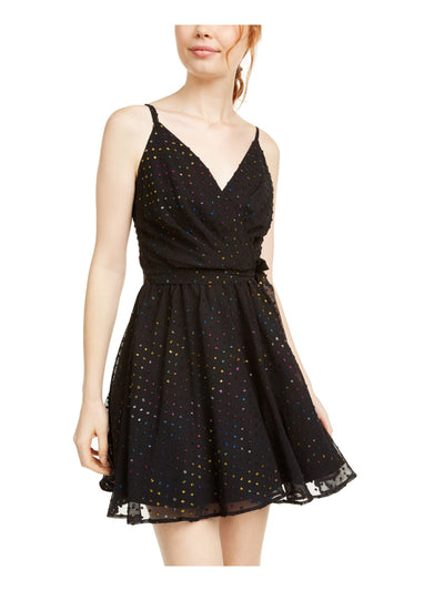 AS U WISH Womens Black Low Back Polka Dot Spaghetti Strap V Neck Micro Mini Evening Trapeze Dress 3