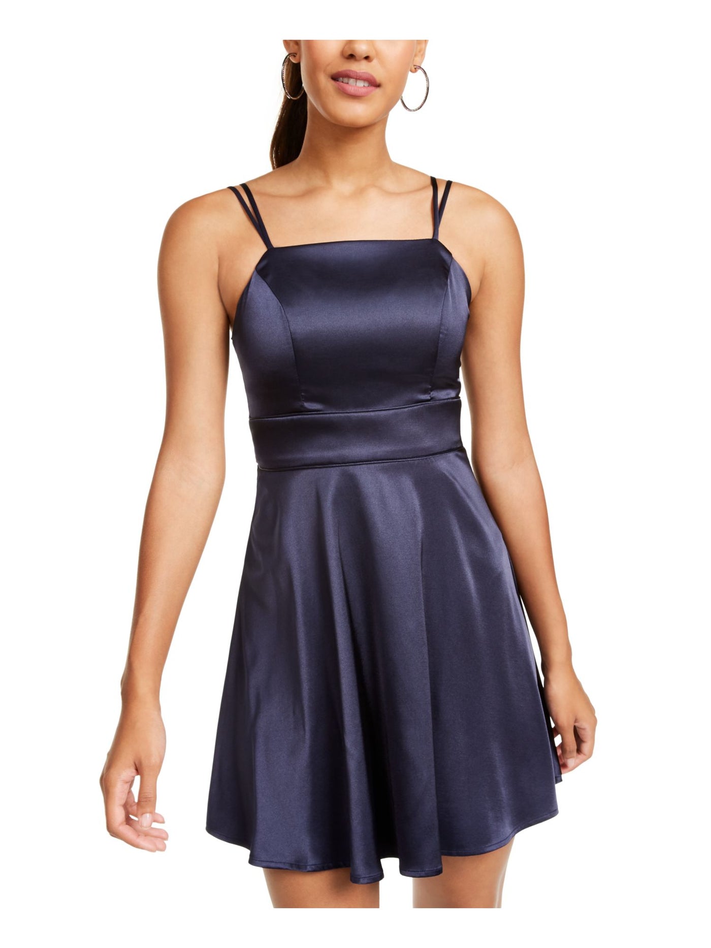 SEQUIN HEARTS Womens Navy Spaghetti Strap Square Neck Short Party Fit + Flare Dress Juniors 7