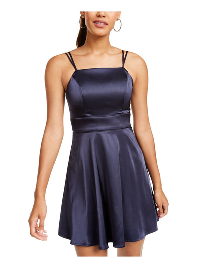 SEQUIN HEARTS Womens Navy Spaghetti Strap Square Neck Short Party Fit + Flare Dress Juniors 9