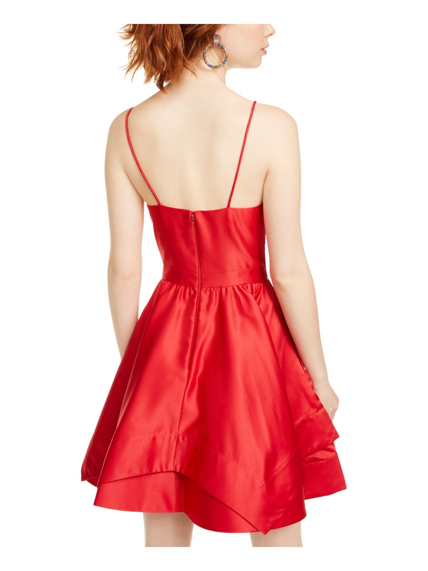 BLONDIE Womens Red Spaghetti Strap V Neck Short Cocktail Fit + Flare Dress 3