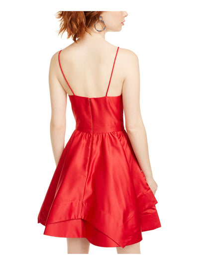 BLONDIE Womens Red Spaghetti Strap V Neck Short Cocktail Fit + Flare Dress 7