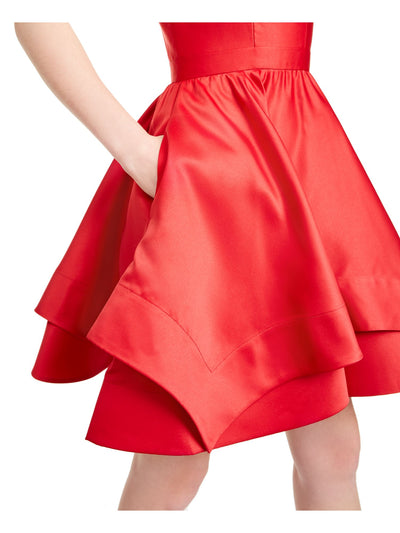 BLONDIE Womens Red Spaghetti Strap V Neck Short Cocktail Fit + Flare Dress Juniors 7