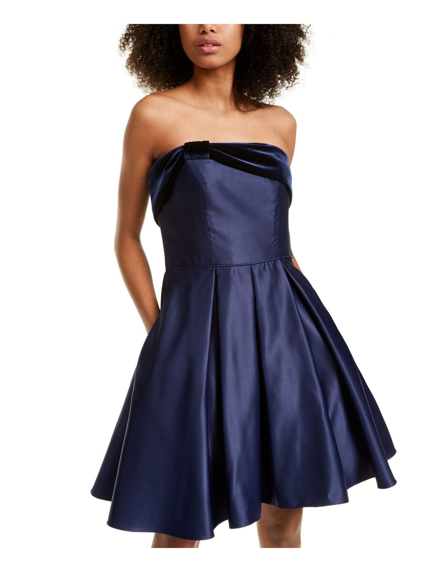 BLONDIE Womens Navy Zippered Strapless Above The Knee Party Fit + Flare Dress 7