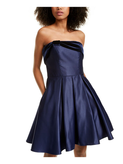 BLONDIE Womens Navy Zippered Strapless Above The Knee Party Fit + Flare Dress 5