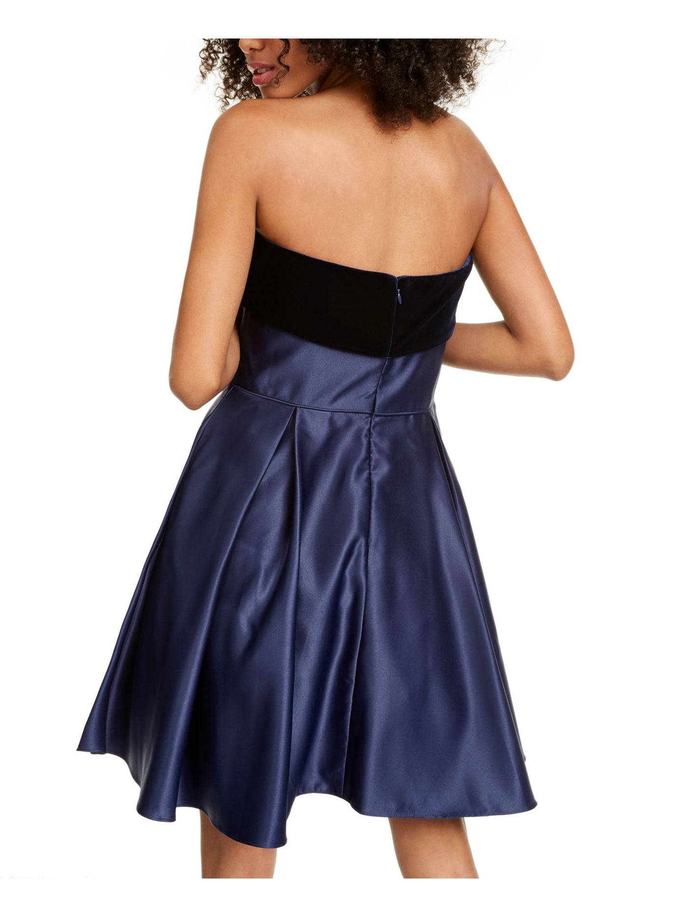 BLONDIE Womens Navy Zippered Strapless Above The Knee Party Fit + Flare Dress 7