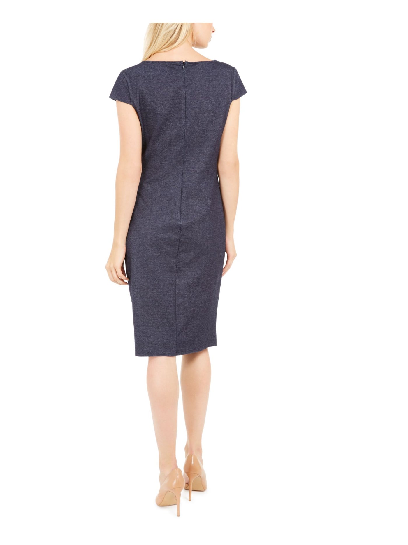 MAXMARA Womens Navy Pocketed Zippered Short Sleeve Jewel Neck Above The Knee Evening Sheath Dress XS