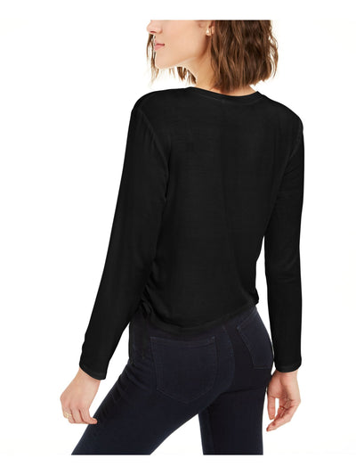 REBELLIOUS ONE Womens Black Tie Long Sleeve Jewel Neck Sweater Juniors L