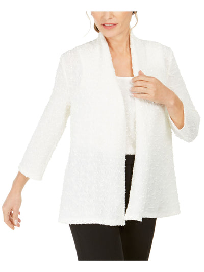 KASPER Womens Ivory Sequined Textured Wear To Work Jacket XS