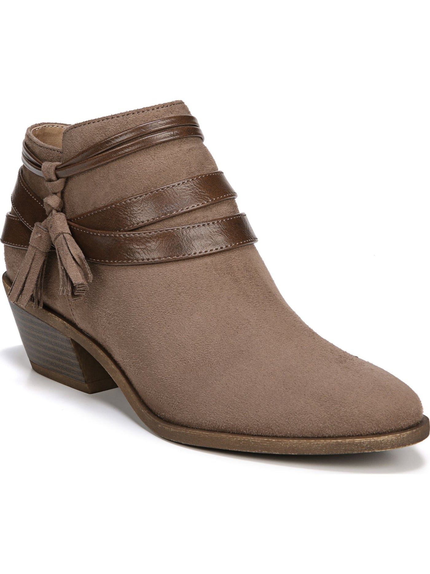 LIFE STRIDE Womens Brown Strappy Cushioned Tasseled Paloma Almond Toe Block Heel Zip-Up Booties 10 M