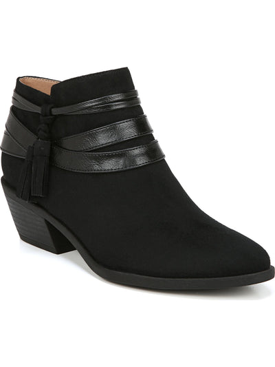 LIFE STRIDE Womens Black Strappy Cushioned Tasseled Paloma Almond Toe Block Heel Zip-Up Booties 8 M