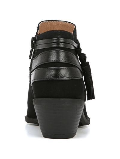 LIFE STRIDE Womens Black Strappy Cushioned Tasseled Paloma Almond Toe Block Heel Zip-Up Booties 8 M