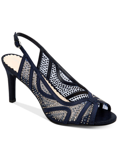 CHARTER CLUB Womens Navy Mesh Rhinestone Lexiaa Round Toe Stiletto Buckle Dress Slingback 9 M