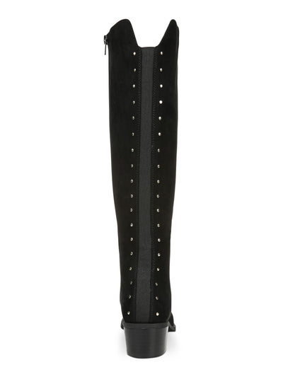 BAR III Womens Black Stretch Gore Studded Padded Vayla Round Toe Block Heel Zip-Up Riding Boot 6.5 M