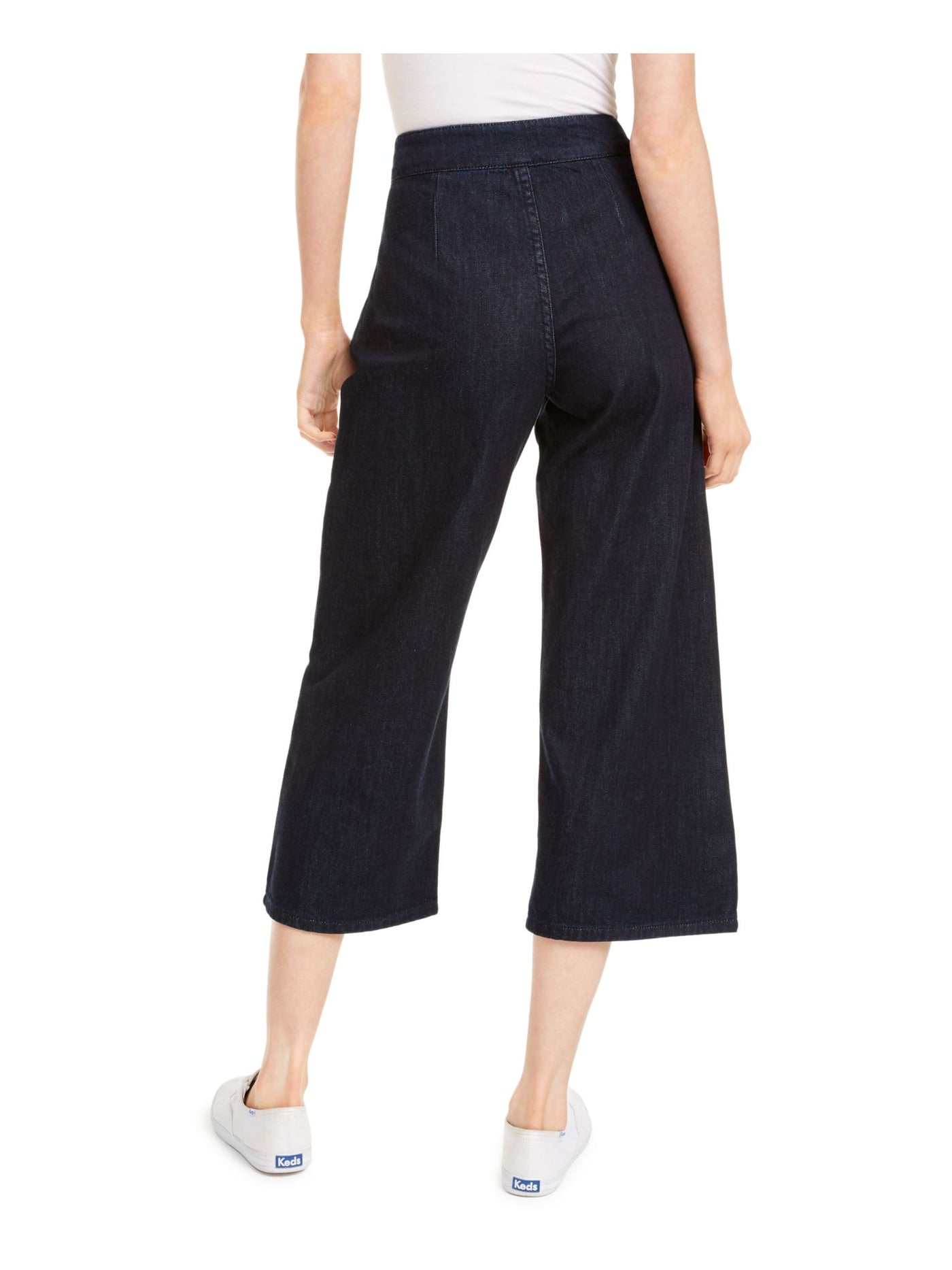 OAT Womens Navy Denim Zippered Pocketed Tie-waist Wide Leg Jeans 24
