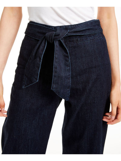 OAT Womens Navy Denim Zippered Pocketed Tie-waist Wide Leg Jeans 24