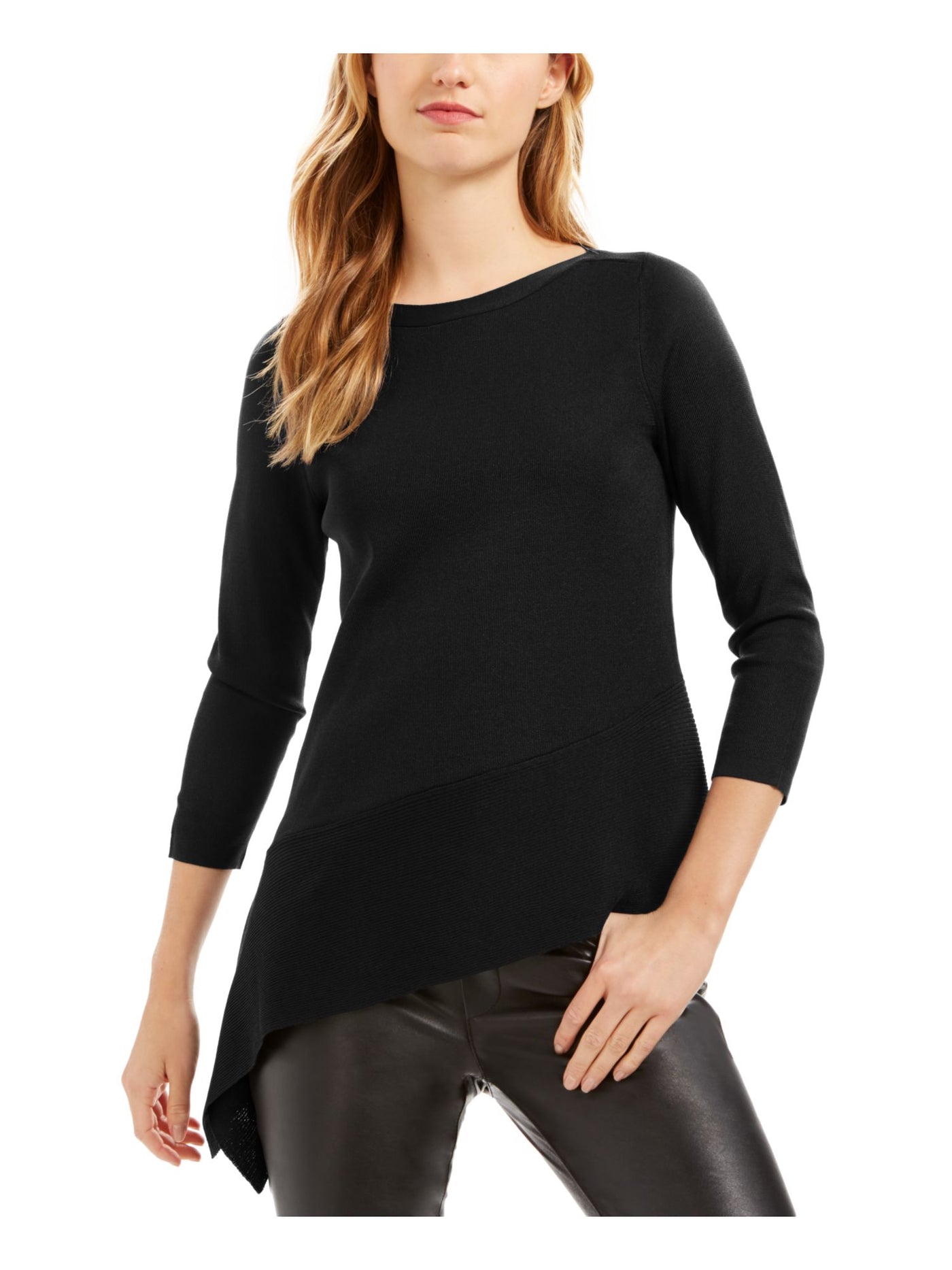 ANNE KLEIN Womens Black 3/4 Sleeve Jewel Neck Sweater S