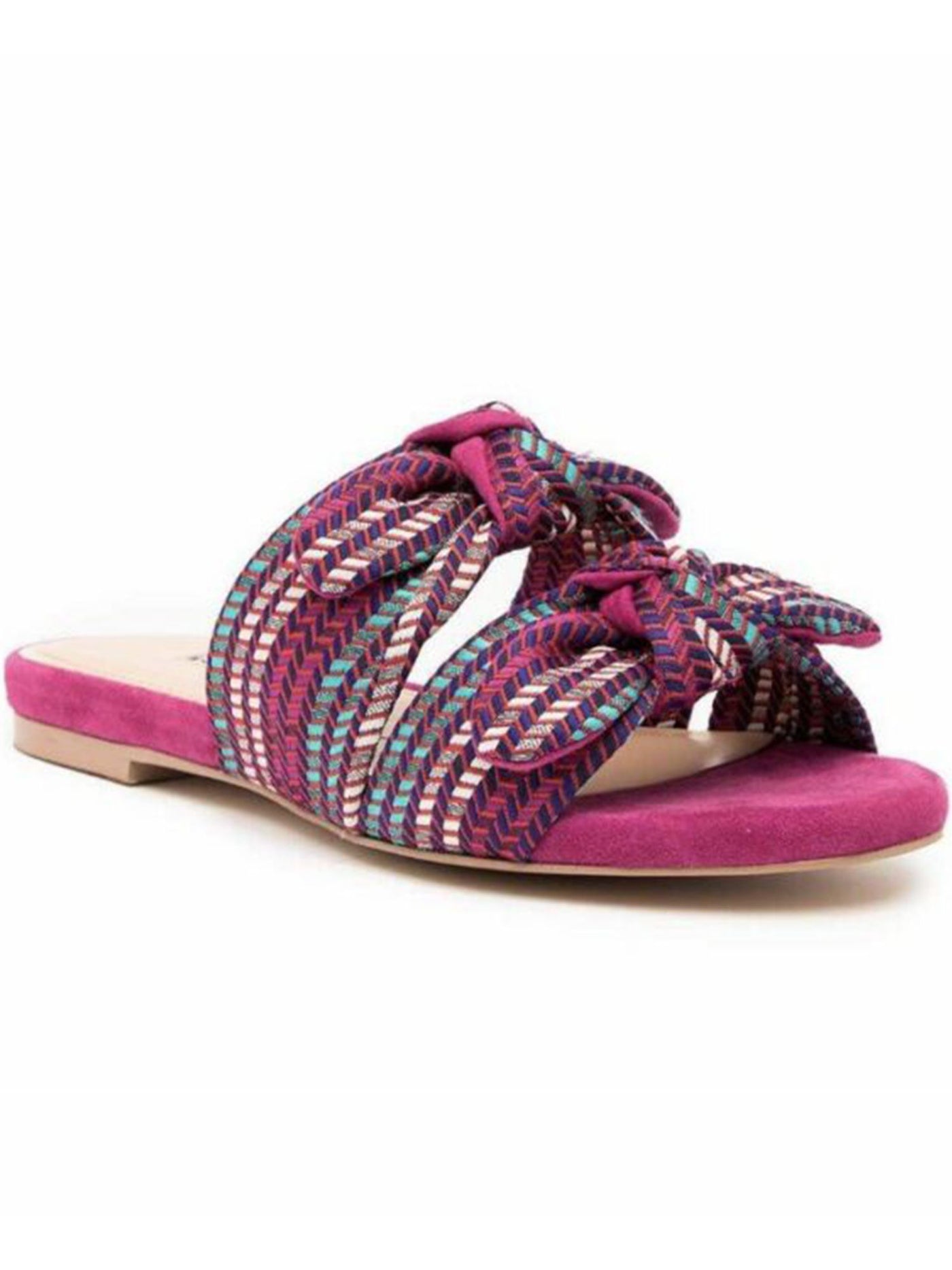 CHARLES DAVID Womens Pink Herringbone Bow Accent Comfort Soufflï¿½ Round Toe Block Heel Slide Sandals Shoes 7 M