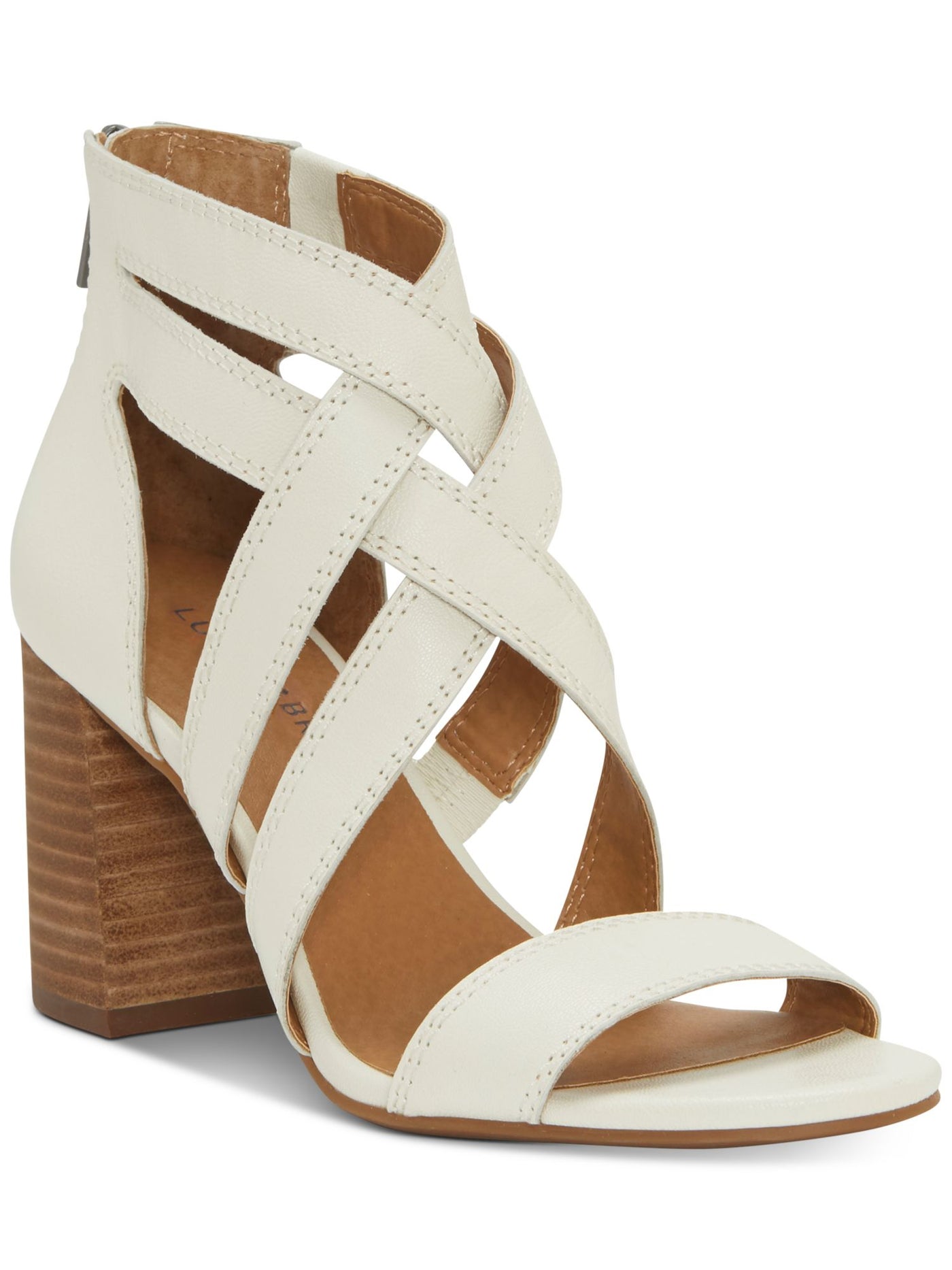 LUCKY BRAND Womens White Goring Crisscross Caged Strappy Padded Vyrah Round Toe Block Heel Zip-Up Heeled Sandal 9.5 M