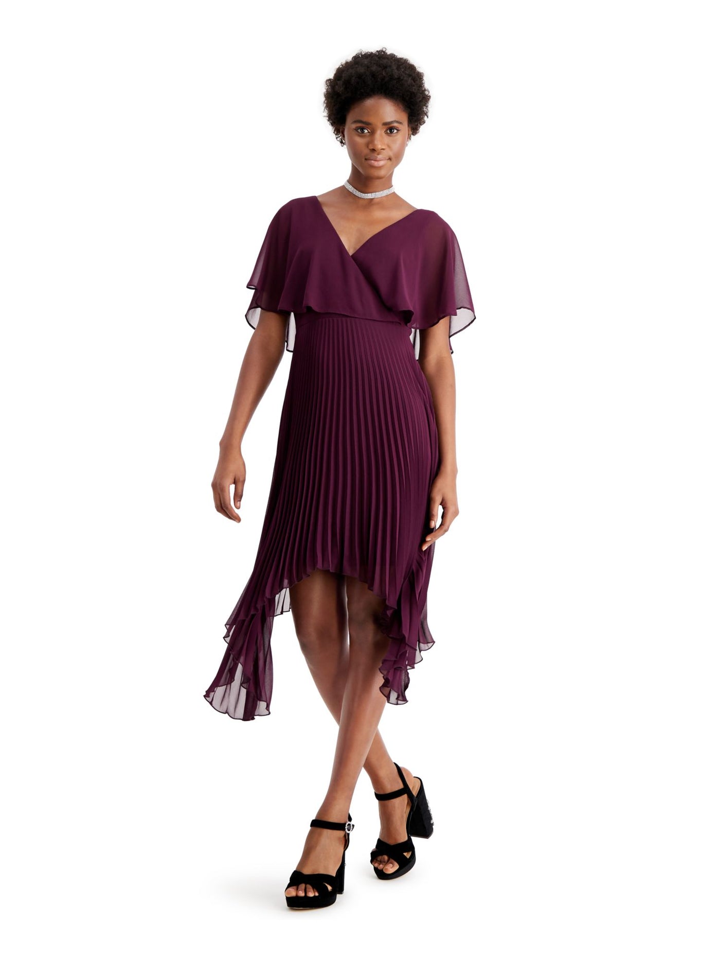 KENSIE Womens Burgundy Short Sleeve V Neck Midi Sheath Dress 4