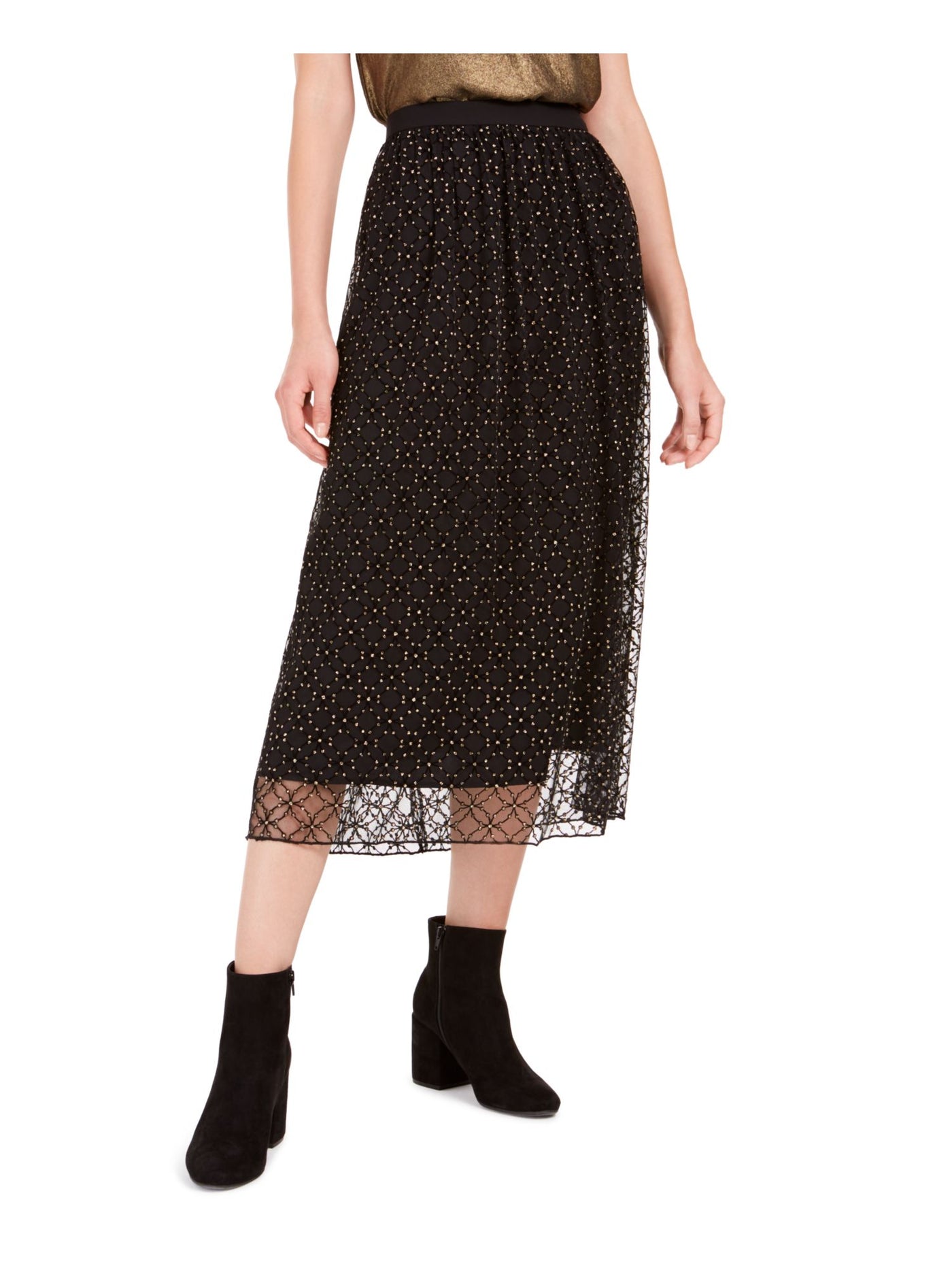 BAR III Womens Black Embellished Speckle Midi A-Line Skirt L