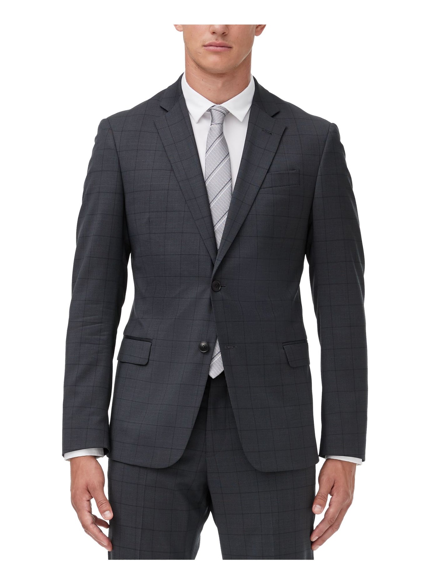 ARMANI EXCHANGE Mens Black Windowpane Plaid Suit Separate Blazer Jacket 44