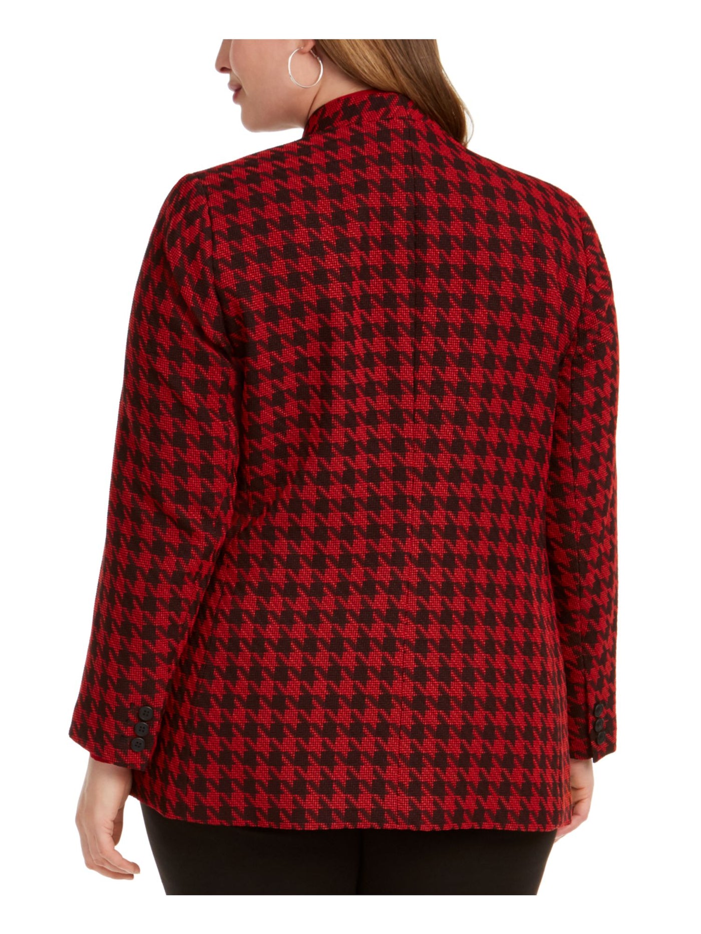 BAR III Womens Red Houndstooth Wear To Work Blazer Jacket Plus 24W
