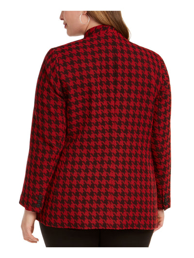 BAR III Womens Red Houndstooth Wear To Work Blazer Jacket Plus 24W