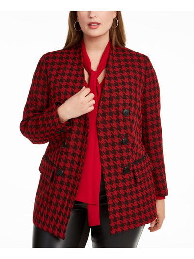 BAR III Womens Red Houndstooth Wear To Work Blazer Jacket Plus 24W