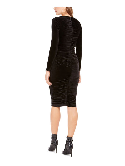 BARDOT Womens Black Long Sleeve Jewel Neck Knee Length Evening Body Con Dress 4\XS