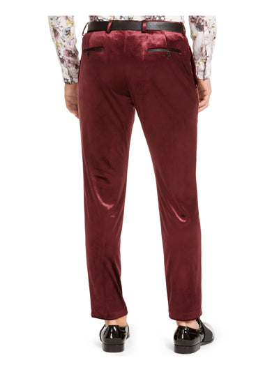 INC Mens Burgundy Tapered, Classic Fit Pants 34W/ 30L