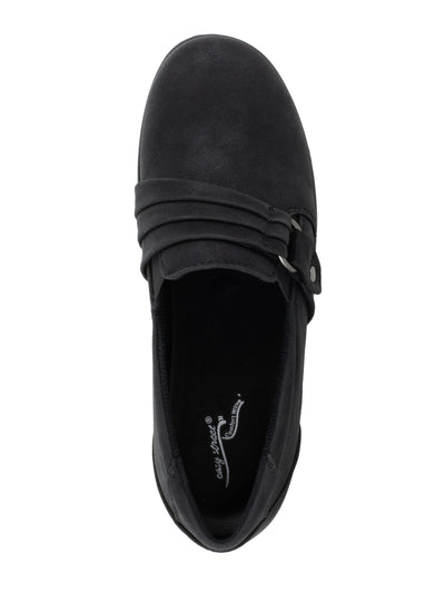 EASY STREET Womens Black 1/2" Platform Metal Hardware Cushioned Ruffled Tully Round Toe Wedge Slip On Flats Shoes 7.5 M