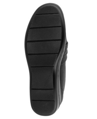 EASY STREET Womens Black 1/2" Platform Metal Hardware Cushioned Ruffled Tully Round Toe Wedge Slip On Flats Shoes M