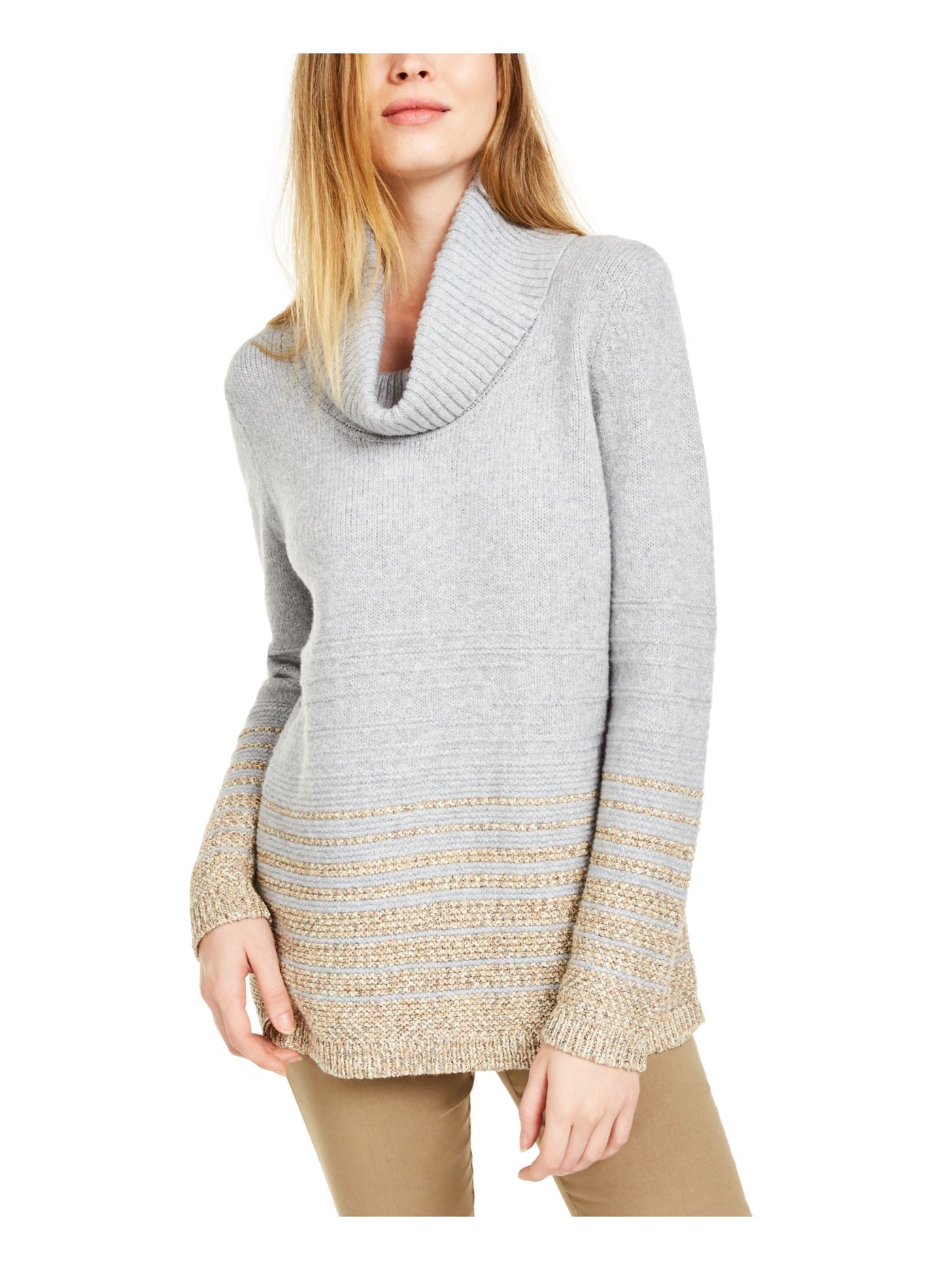 CALVIN KLEIN Womens Gray Long Sleeve Cowl Neck Tunic Sweater XL