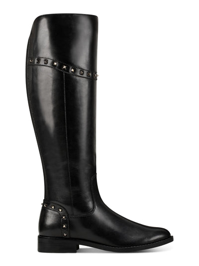 MARC FISHER Womens Black Flex Gore Back Accents Studded Cushioned Slip Resistant Water Resistant Secalm Round Toe Block Heel Zip-Up Riding Boot 6.5 M