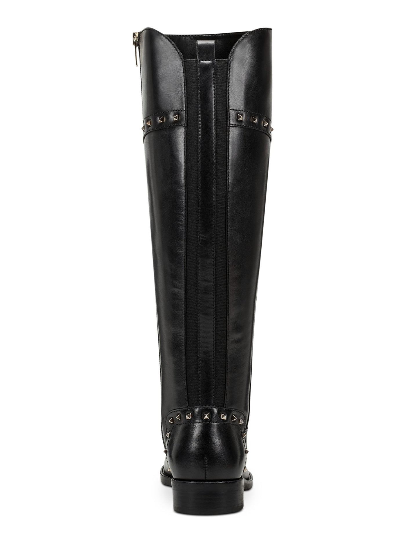 MARC FISHER Womens Black Flex Gore Back Accents Studded Cushioned Slip Resistant Water Resistant Secalm Round Toe Block Heel Zip-Up Leather Riding Boot 7.5 M