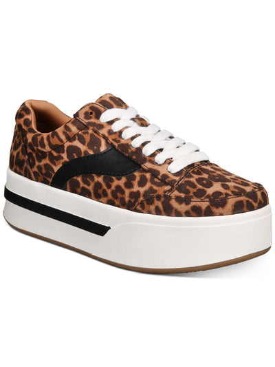 WILD PAIR Womens Brown Leopard Print 1" Platform Black Stripe Detailing Cushioned Comfort Dandii Round Toe Wedge Lace-Up Athletic Sneakers Shoes 7.5 M