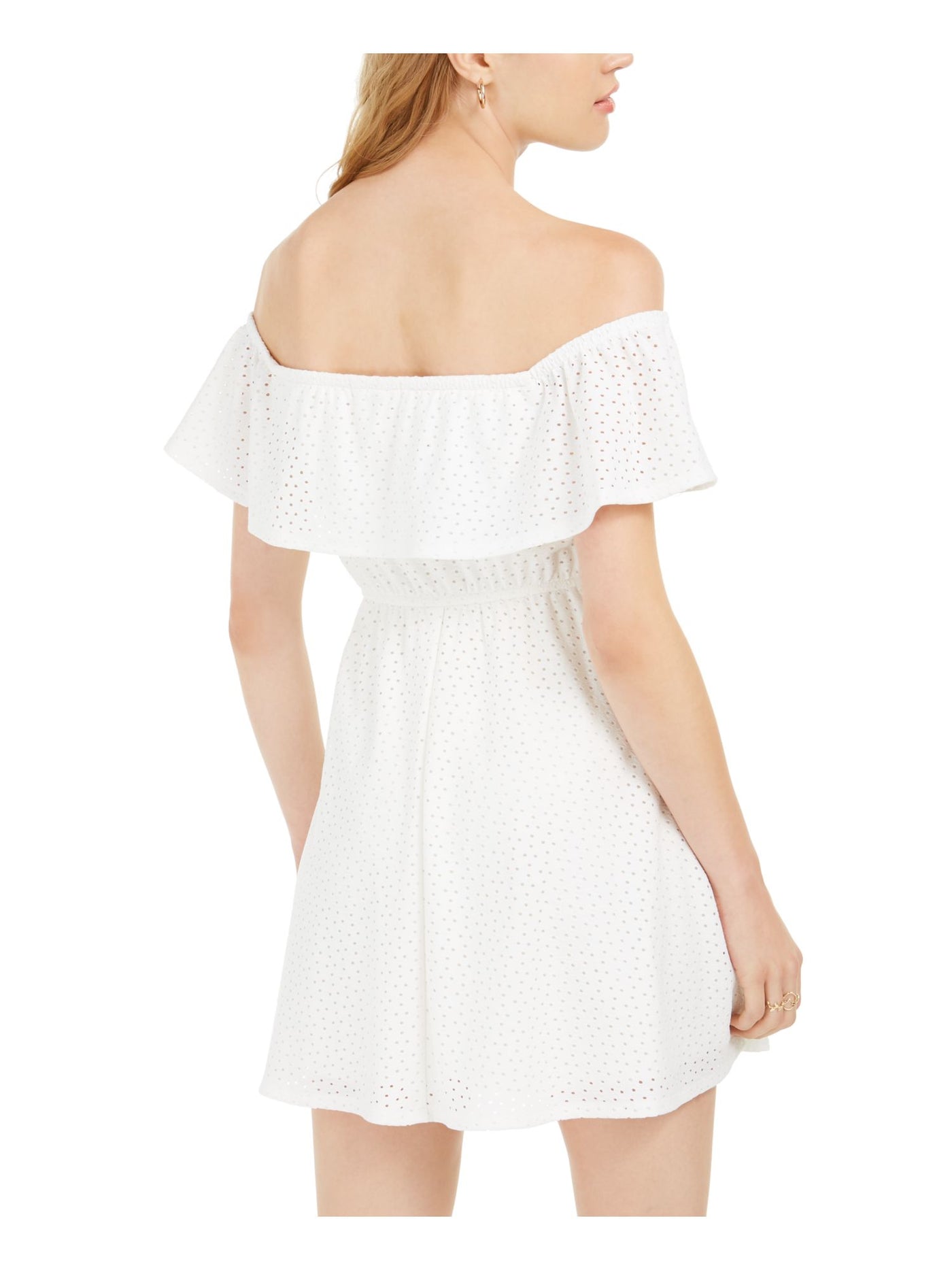 SPEECHLESS Womens White Pocketed Short Sleeve Off Shoulder Mini Fit + Flare Dress L