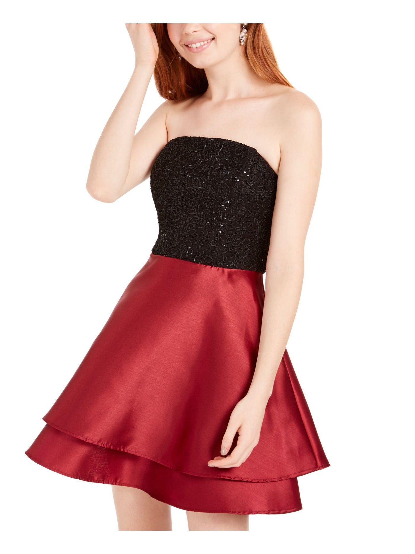 SPEECHLESS Womens Embellished Strapless Short Party Fit + Flare Dress