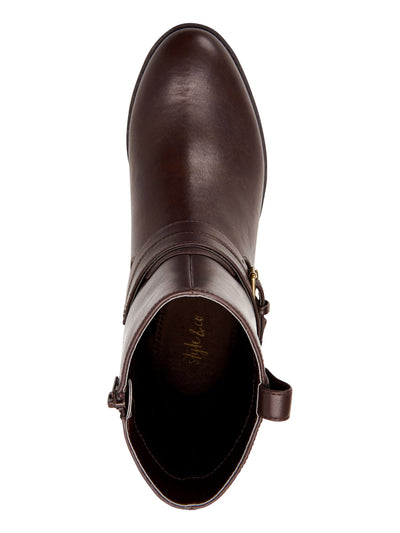 STYLE & COMPANY Womens Brown Buckle Accent Padded State Round Toe Block Heel Zip-Up Booties 6 M