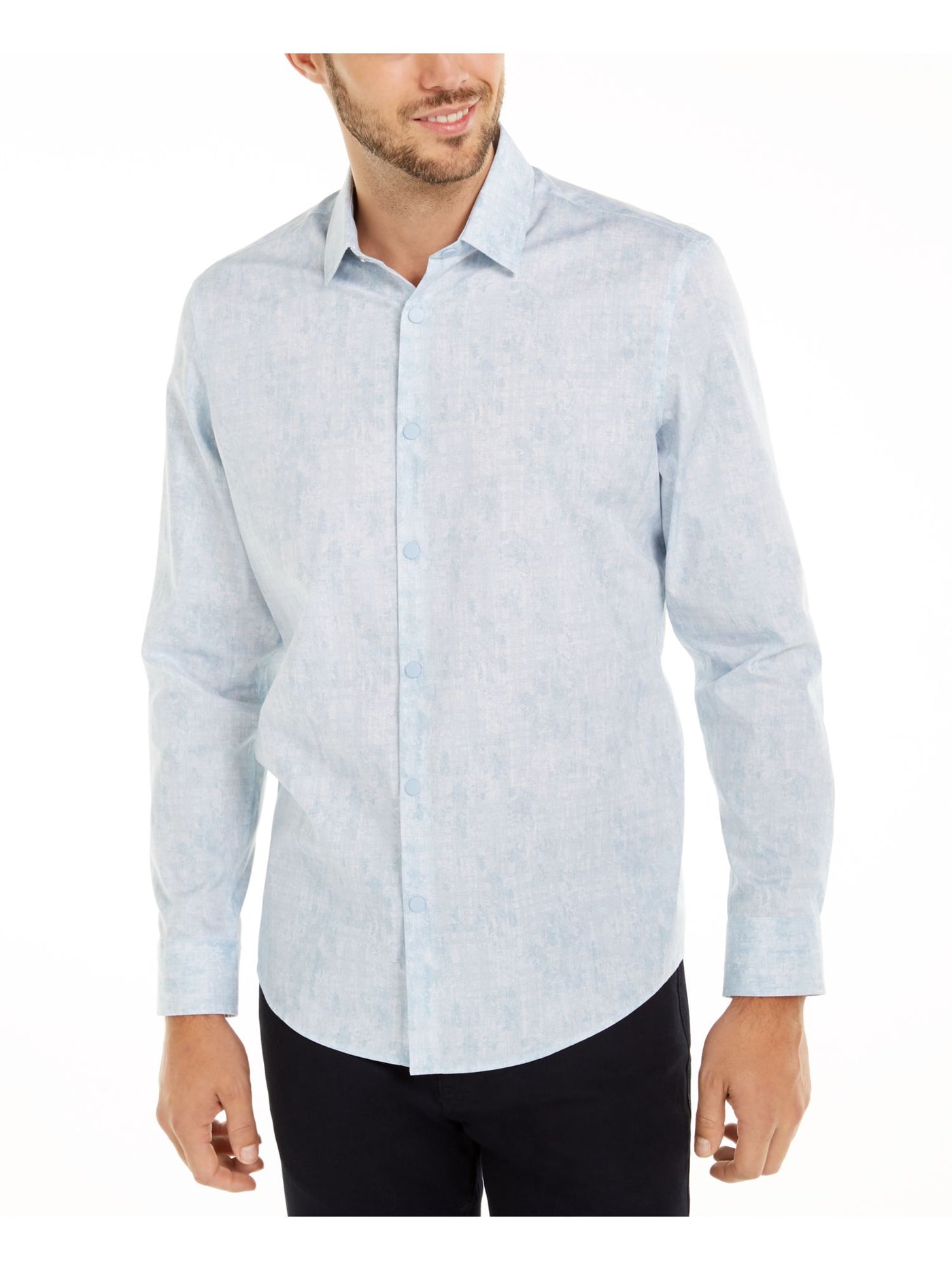 ALFANI Mens Light Blue Patterned Long Sleeve Classic Fit Quarter-Zip Casual Shirt XXL