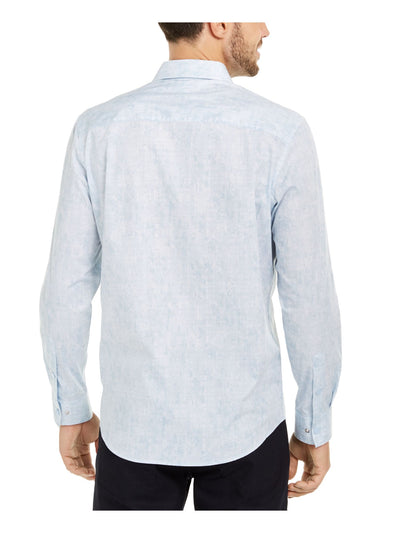 ALFANI Mens Light Blue Patterned Long Sleeve Classic Fit Quarter-Zip Casual Shirt XXL