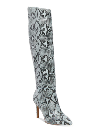 STEVE MADDEN Womens Light Blue Snakeskin Padded Kimari Pointed Toe Stiletto Boots Shoes 6.5 M