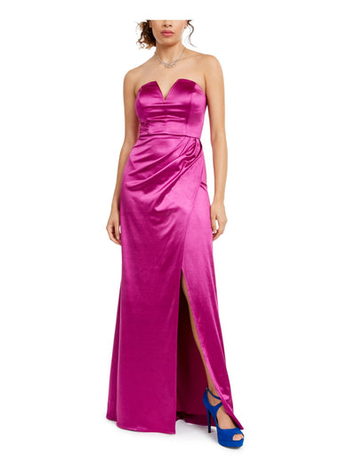 CITY STUDIO Womens Purple Slit Sleeveless Sweetheart Neckline Full-Length Prom Fit + Flare Dress 1