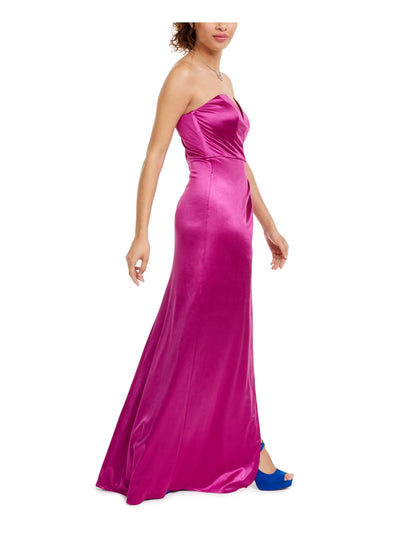 CITY STUDIO Womens Purple Slit Sleeveless Sweetheart Neckline Full-Length Prom Fit + Flare Dress 1