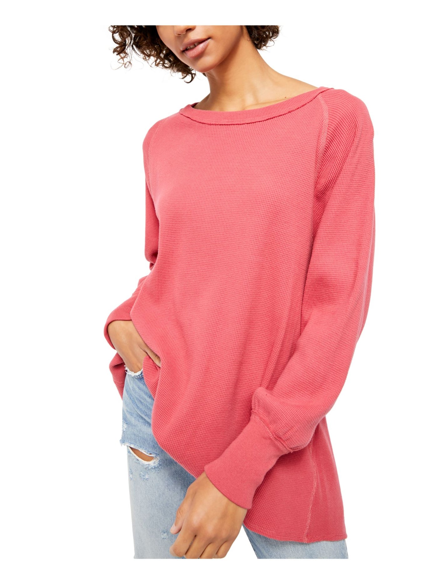 FREE PEOPLE Womens Pink Long Sleeve Crew Neck Top M