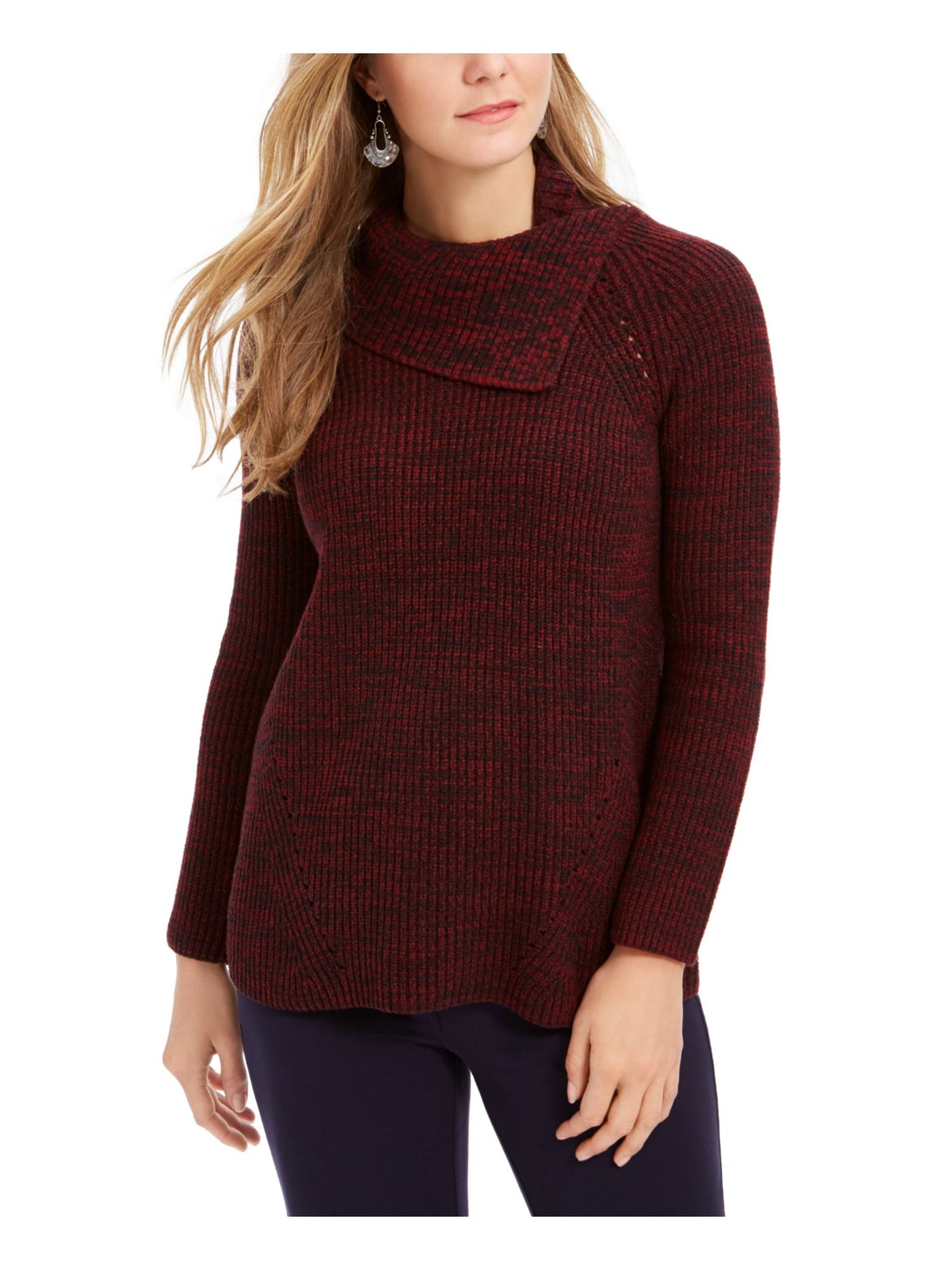 STYLE & COMPANY Womens Ribbed Button Long Sleeve Turtle Neck Sweater