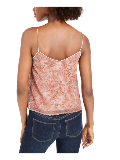 LEYDEN Womens Pink Embroidered Spaghetti Strap V Neck Tank Top Juniors M