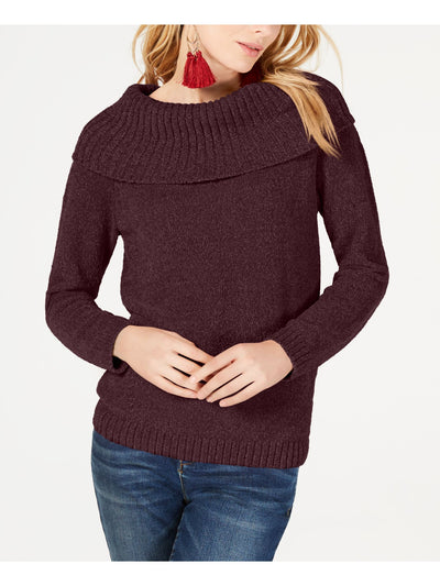 INC Womens Maroon Metallic Long Sleeve Cowl Neck Sweater M